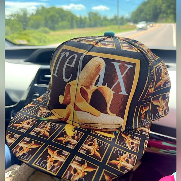 Relax: "Banana Massage" Wearable Watercolor Artisan SnapBack Flat Bill Hat / Cap - Picture 1 of 7